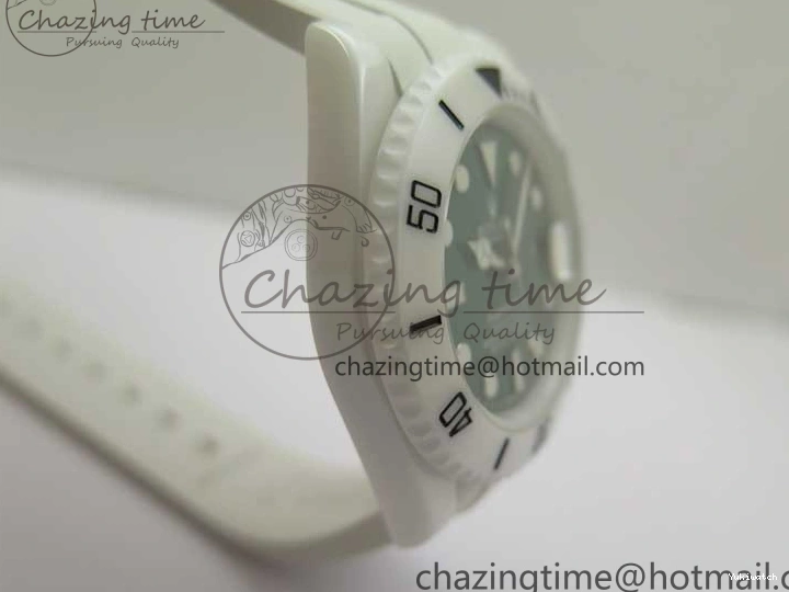 40mm 5GF Best Green Dial White Edition Submariner Strap White Ceramic Rubber SA3135 on 0209